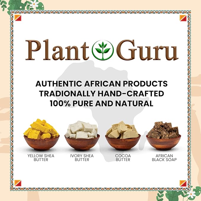 Plant Guru Raw African Shea Butter 8 oz. 100% Pure Natural Unrefined YELLOW - Ideal Moisturizer For Dry Skin, Body, Face And Hair Growth. Great For DIY Soap and Lip Balm Making.