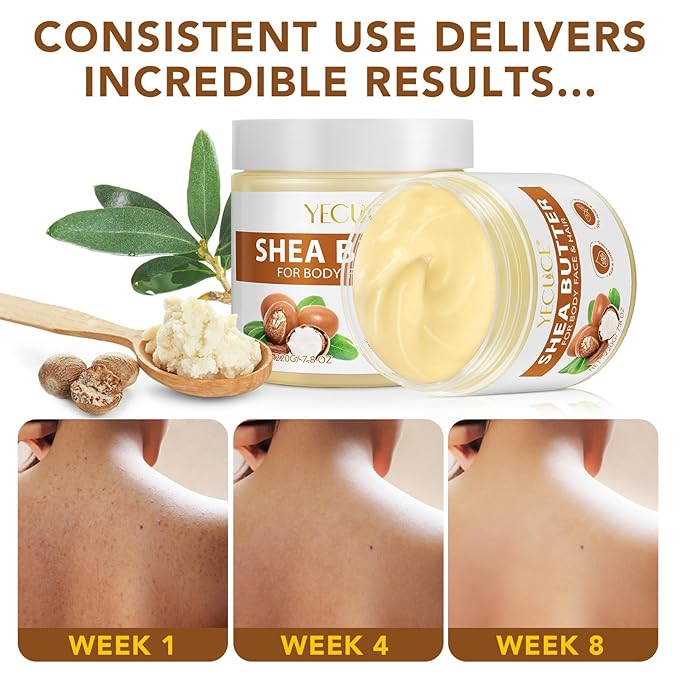 Bieyoc Pure Shea Butter, Unrefined Face & Body Butter for Women and Men- Natural Vitamin A, E & F - Long-Lasting Hydration for Dry Skin, Hair Care, 7.8 oz