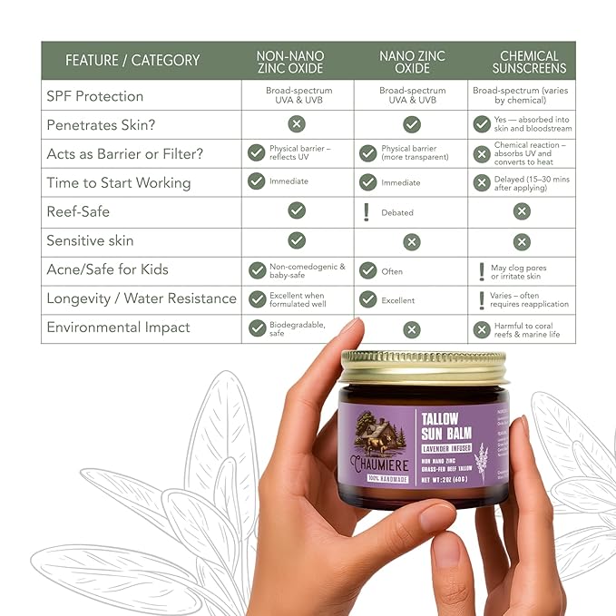 Lavender Tallow Sunscreen SPF 50 – Grass-Fed Beef Tallow Balm with Carrot Seed Oil & Non-Nano Zinc – Organic Face & Body Moisturizer, Reef Safe, Naturally Scented – 2.5oz, Made in USA