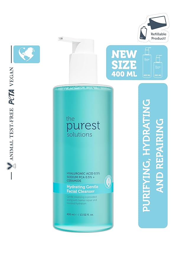 The Purest Solutions Hyaluronic Acid Moisturizing & Barrier-Support Facial Cleansing Gel for Dry & Combination Skin, Gentle Daily Face Wash with Ceramides & Sodium PCA, 400 ml