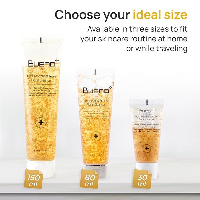Bueno+ Pure Moonlight Rose Floral Cleanser | Gentle Daily Face Wash with Rose Petals | Mild Exfoliating & Hydrating Vegan Gel | For All Skin Types | 1.01 fl. oz