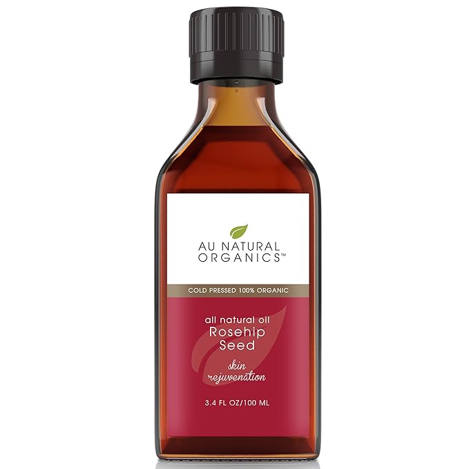 Au Natural Organics Rosehip Oil - Natural Source of Vitamin A - Face & Body Skin Moisturizer - Cleansing & Anti-Aging Power - 3.4oz / 100ml