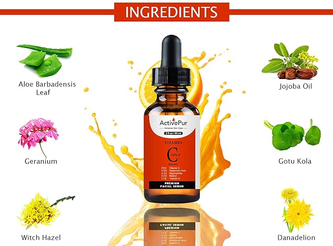 25% Best Vitamin C Serum for Face (2 Oz/60 ml) Hyaluronic Acid Vitamin E Retinol Ferulic Acid Niacinamide Collagen in Anti Aging Eye Circles Fine Lines Wrinkles Dark Spots - All Skin Types