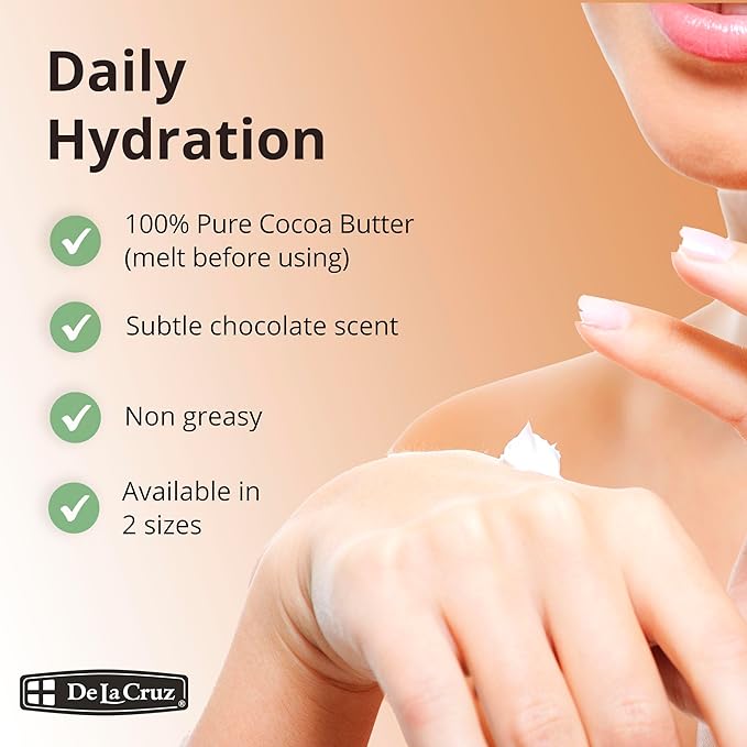 De La Cruz Cocoa Butter - 100% Pure and Natural Cocoa Butter For Dry, Rough Skin - All Natural Hydrating Moisturizer, 2 OZ (Jar - 1 Count, 2 Ounce)