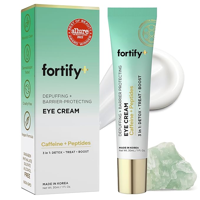 Fortify Skincare Under Eye Cream With Caffeine & Peptides – 3-In-1: Detox, Treat, Boost – Reduces Puffiness, Dark Circles & Wrinkles – Dermatologist Tested, Korean Skin Care – 95% Natural – 1 FL OZ