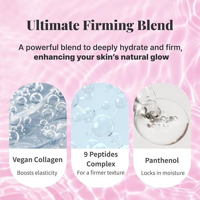Firm & Glow Sheet Mask with Vegan Collagen Semi-Gel Sheet Biodegradable 100% Cellulose Semi-Gel Sheet for Anti-Aging Hydration Elasticity Peptide Complex-9 Niacinamide 10 Count