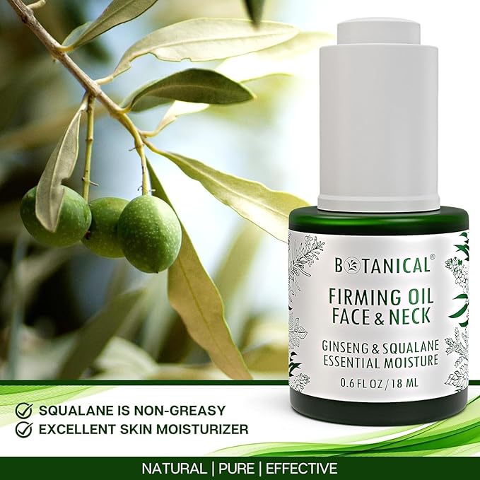 Botanical Essential Moisture Oil for Face & Neck Firming Serum | Anti-Wrinkle Ginseng & Squalane Serum w/Gua Sha Lift Scraper | Organic, Pure, Natural Skincare (0.6 fl oz | 18 ml)