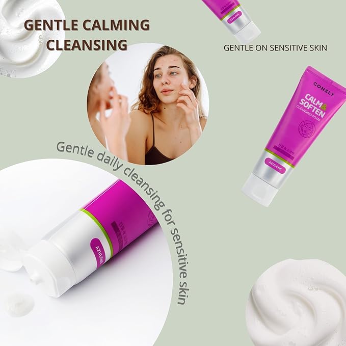 Azulene Cleansing Foam | Korean Foaming Face Wash | Calming Daily Cleanser for Sensitive & Stressed Skin | Removes Makeup & Sunscreen | K-Beauty Face Cleanser | 120 ml / 4.06 fl oz.