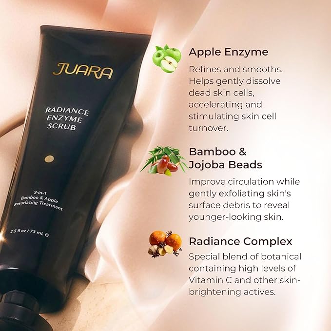 JUARA Radiance Enzyme Scrub - Face Exfoliator with Apple Enzymes & Bamboo Beads - Face Wash Minimizes Pores - Gentle Exfoliating Scrub for All Skin Types - 3-in-1 Cleanser 2.5 oz (2 Pack)