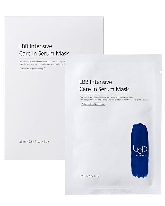 LBB Intensive Care In Serum Mask - Hypoallergenic Face Mask Sheet for Revitalizing, Long Lasting Moisturizing - Vegan Paper Mulberry Sheet - Squalane, Shea Butter, 5 Sheet