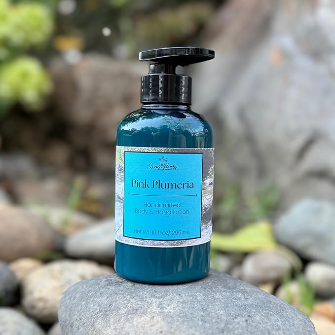 PJ's Pink Plumeria Handcrafted Luxury Body Lotion – Moisturizing, Non-Greasy Skincare with Natural Ingredients, Paraben-Free & Cruelty-Free, 10 oz