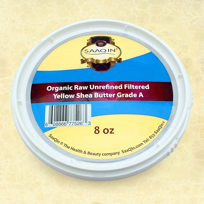 SAAQIN Authentic Organic African Shea Butter FILTERED & CREAMY 8 Oz