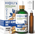 HIQILI Sweet Almond Oil, Skin, Hair Care, 100% Pure Organic Carrier Oil, Hexane Free, Unscented - 3.38 Fl Oz