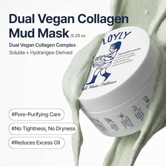 Loyly Green Mud Vegan Collagen Mask | Non-Drying Face Mask | Revitalizing Elasticity, Anti-Aging | Pore & Sebum Care | Calming & Nourishing | 18% Bentonite & Kaolin | Korean Skin Care (5.29 fl oz)