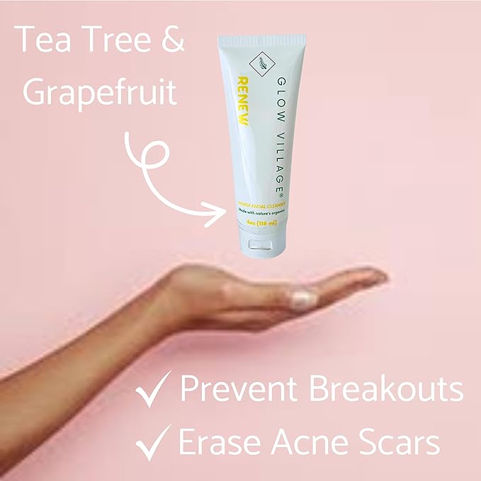 Renew Gentle Facial Cleanser with Botanical Hyaluronic Acid | Vegan, Organic | Deep Cleansing, Blemish-Fighting | For Sensitive and Combination Skin| Fragrance Free | 4 oz