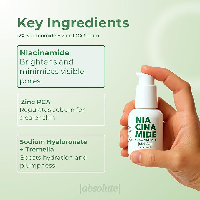 Absolute 12% Niacinamide + 1% Zinc PCA Serum – Oil Balancing Serum for Refined-Looking Skin