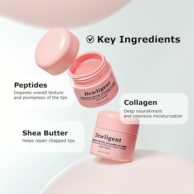 Overnight Peptide Collagen Lip Mask - Korean Sleeping Lip Mask, Peptide, Collagen, Moisturizing, Nourishing Treatment for Dry Flaky Lips (22g/0.77oz)