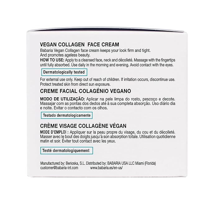 Babaria Collagen Vegan Anti Aging Moisturizer Face Cream - Plants Based Face Moisturizer for Skin Rejuvenation - 1.7 oz