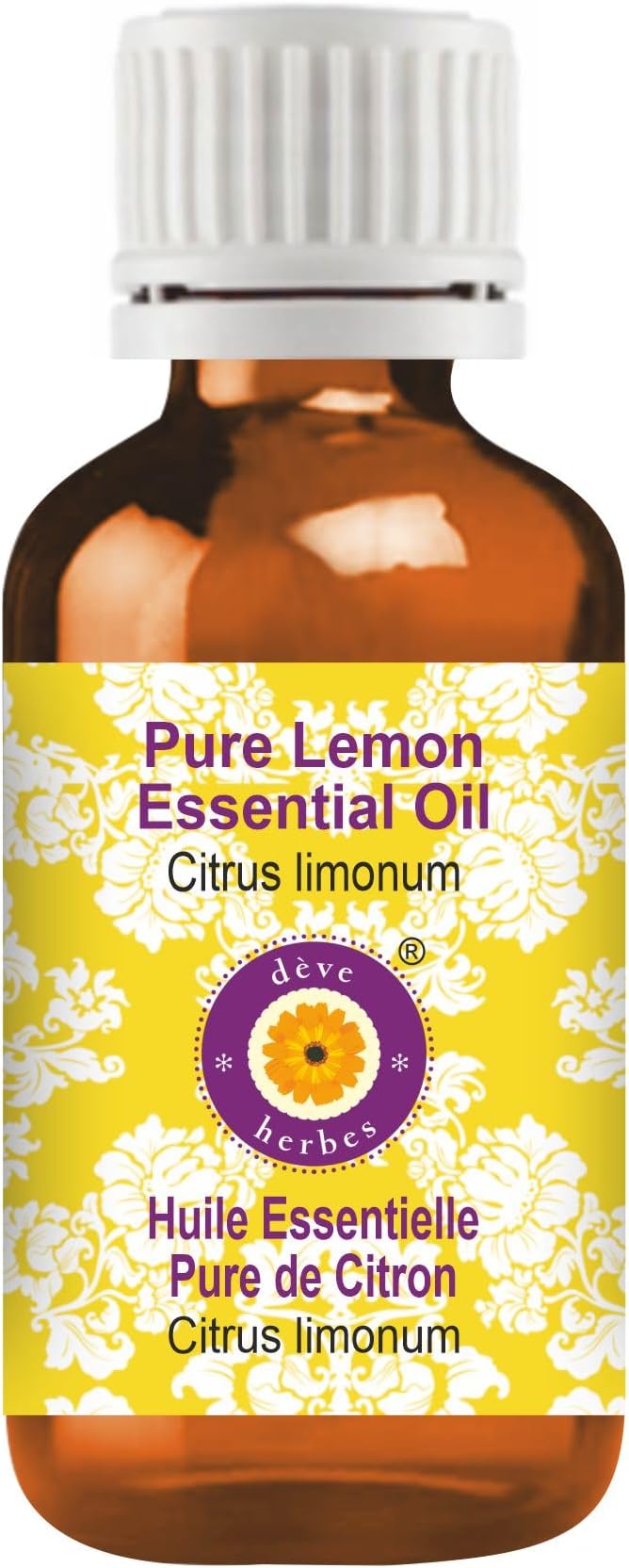 Deve Herbes Lemon Essential Oil (Citrus limonum) Pure | Non-Sticky | Non-Greasy | Lightweight | Men & Women | All Skin Types | Steam Distilled 30ml