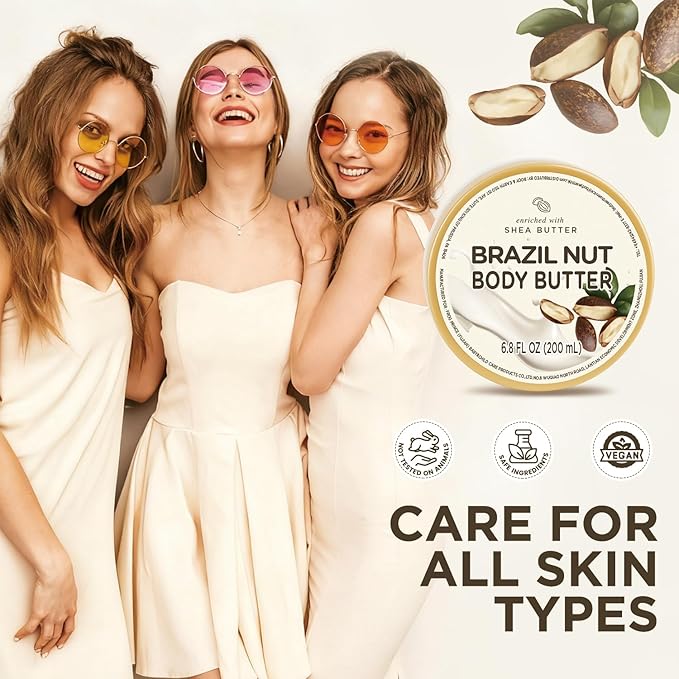 Brazil Nut Body Butter, Shea Body Butter for Women Dry Skin, Natural Brazil Nut Lotion for Body Care Smell Good-6.8 floz(200ml)