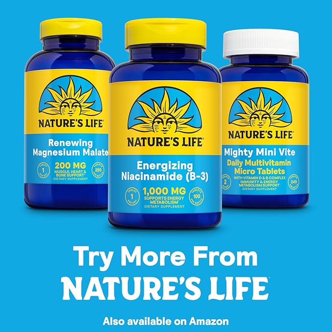 Nature's Life Energizing Niacinamide, Vitamin B3 1000mg - High Potency, No Flush Niacin Supplement - Nerve Function, Energy and Metabolism Support - 60-Day Guarantee - 100 Servings, 100 Tablets