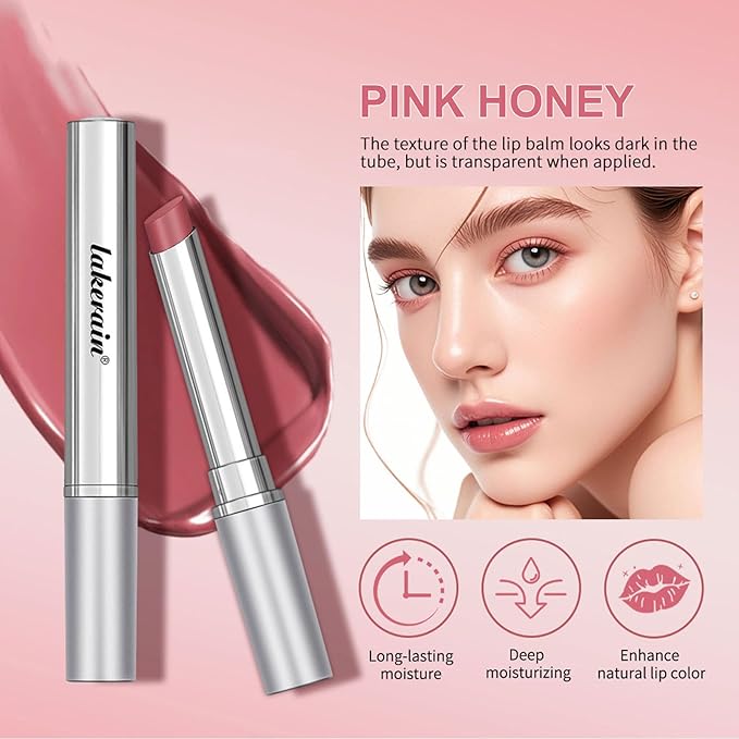Honey Lipstick Sheer Tinted Lip Balm, Hydrating & Nourishing, Natural Glossy Finish, Moisturizing Lip Color for All Skin Tones Women, Pink