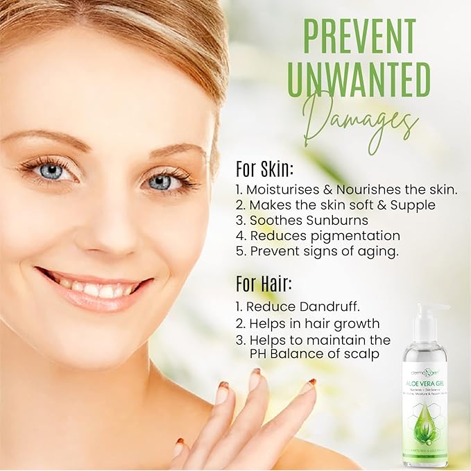 Aloe Vera Gel With Witch Hazel + Vitamin C + Vitamin E - Skin Soothes, Moisture And Repair Formula, Nutrients Rich And Cold Pressed 8.5 Fl Oz/ 250 Ml