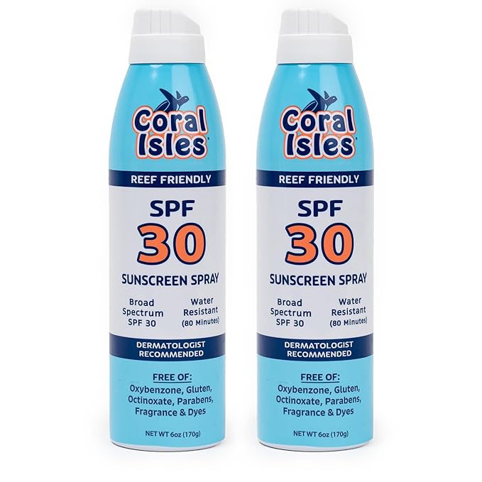 Coral Isles SPF 30 Sunscreen Spray - Hawaii Reef Safe Compliant - Oxybenzone & Octinoxate Free - Broad Spectrum UVA/UVB - Water & Sweat Resistant - 6 Fl Oz (Pack of 2)
