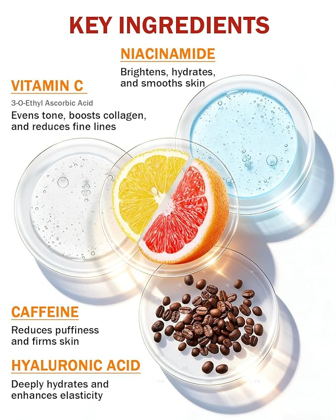 Super Vitamin C Serum for Face | Natural Anti-Aging Formula with Vitamin C, Hyaluronic Acid, Vitamin E & Caffeine - Firming Serum for Hydration, Wrinkle Reduction & Dark Spot Brightening - 1 Fl Oz