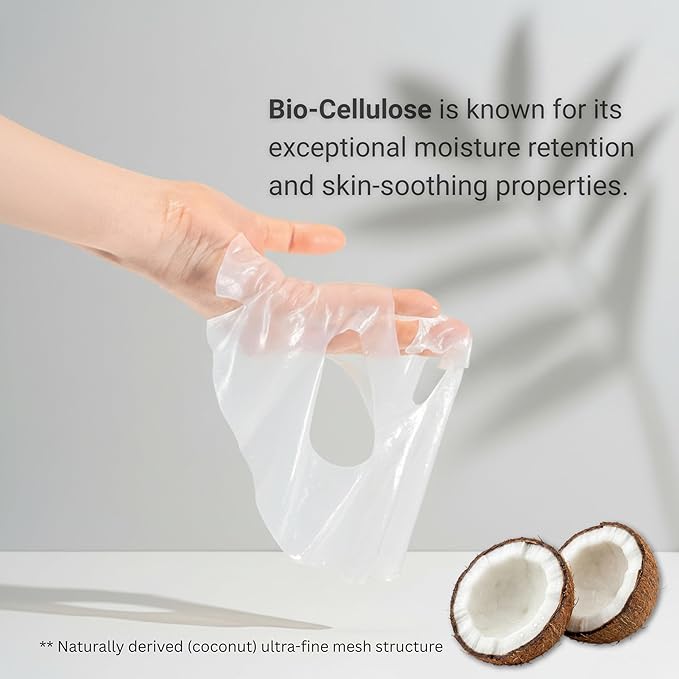 Red Ginseng Bio Cellulose Face Mask - Deep Hydrating Sheet Mask with Honeysuckle & Cica - Soothing Korean Skincare for Glowing Skin - 1 Sheet