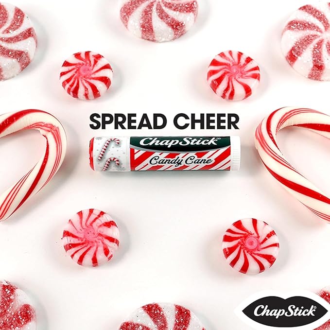ChapStick Lip Balm, Candy Cane, 6-Count – Fresh & Minty Lip Moisturizer, Stocking Stuffer, 0.15 Oz Ea