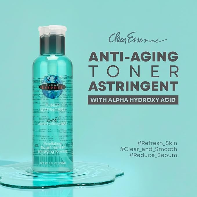 Clear Essence Anti Aging Toner Astringent with Alpha Hydroxy Acid, 8oz, Exfoliating Face Toner for Oily Skin, Acne Prone Skin, Pore Refining & Clarifying Toner for Women & Men, Hydrating Skin Care