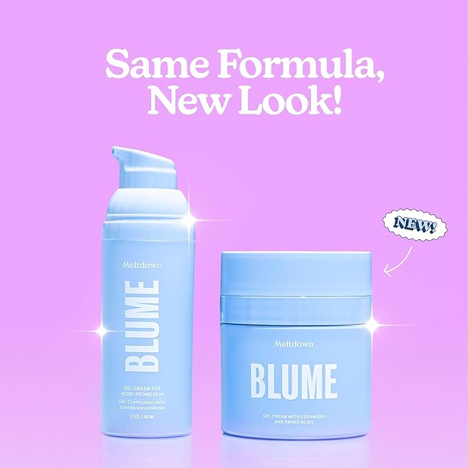 Blume Meltdown Gel Face Moisturizer for Acne Prone Skin - Oil Free Facial Moisturizer with Niacinamide & Centella to Even Skin Tone - 72-Hour Hydration Face Cream with Ceramides & Squalane (1.7 oz)