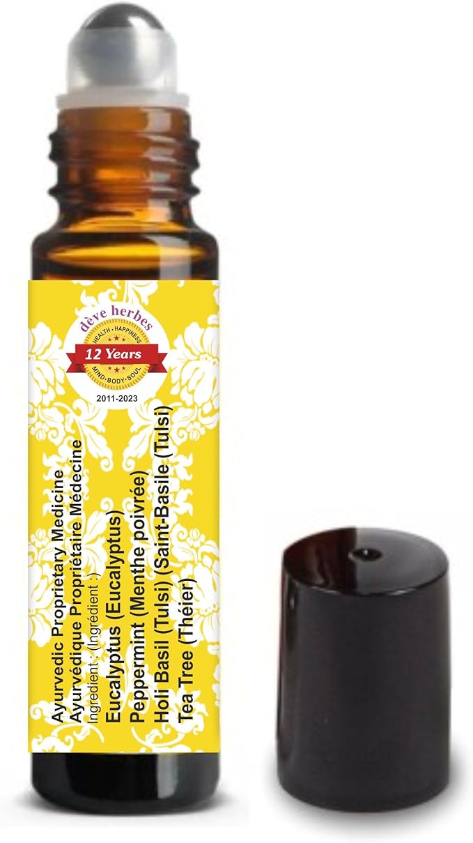 dève herbes Asthma Relief Breathe Easy Suitable for Asthmatic People with High Blood Pressure. Aromatherapy Essential Oil Blend of Cajeput, Holy Basil (Tulsi), Spearmint & Almond Oil 10ml(0.33oz)