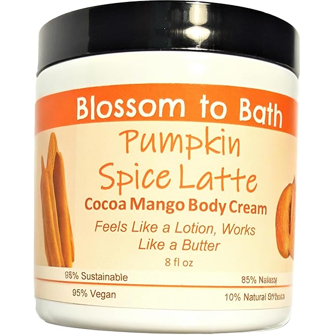 Blossom to Bath Pumpkin Spice Latte Cocoa Mango Body Cream (8 Ounce) - Phthalate Free Fragrance - Feels Like A Lotion And Works Like A Butter with a Warm Vanilla Spice Scent