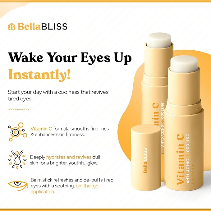 Bella Bliss Vitamin C Eye Balm Stick – Lightweight Under Eye Cream for Puffiness, Dark Circles & Wrinkles – Made in Korea – 0.35 oz / 10 g – Pack of 2