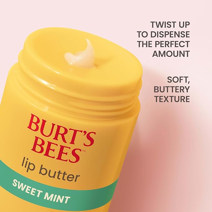 Burt's Bees Sweet Mint Lip Butter, Repairs Dry Lips, 24 Hour Hydration, Locks in Moisture, Includes Shea and Mango Butters, Antioxidant Rich Vitamin E, Convenient Twist Up Dispenser, 0.5 Oz.