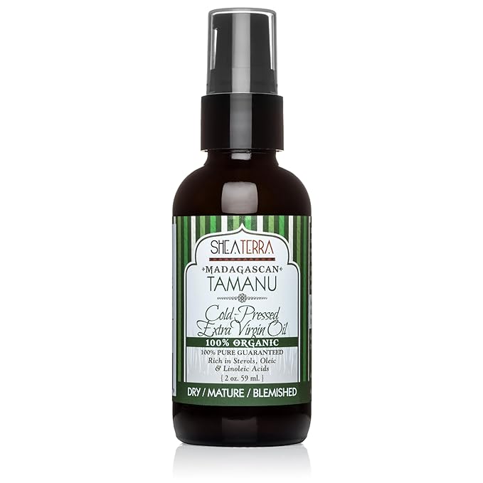 Shea Terra Madagascar Tamanu Cold-pressed Extra Virgin Oil, All Natural & Organic Oil Rich in Anti-Aging Serum with Amino Acids & Anti-Acne Properties for Softer, Hydrated & Blemish-Free Skin, 2 oz