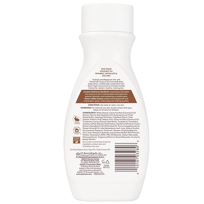 Palmer's Coconut Oil Formula Body Lotion for Dry Skin, Hand & Body Moisturizer with Green Coffee Extract & Vitamin E, Flip Cap Bottle, 8.5 Fl Oz (Pack of 1)