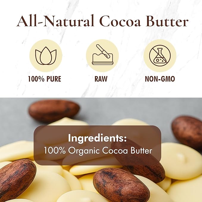 Raw Cocoa Butter-16 oz. - Non GMO - Vegan - Small disks for easy measurement - By SAAQIN ® - Sold exclusively by HalalEveryday