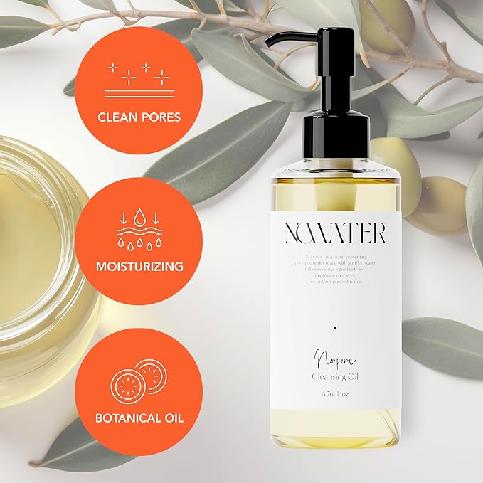 NOWATER No Pore Cleansing Oil | Makeup Cleansing Oil | Pore Cleansing, Blackheads Removal | Olive Oil, Tea Tree, Squalane | Korean Skin Care for face (6.76 fl.oz)