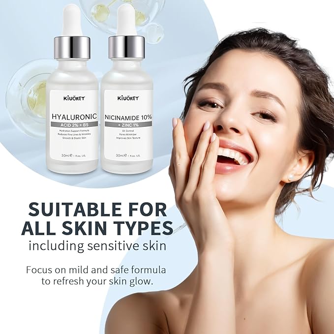 Hyaluronic Acid Serum & Niacinamide Serum Set 2PCS - Reduces Wrinkles, Smooths Fine Lines, Improves Skin Texture - Facial Serums Moisturizing, Oil-Regulating, Pore-Minimizing for All Skin Types