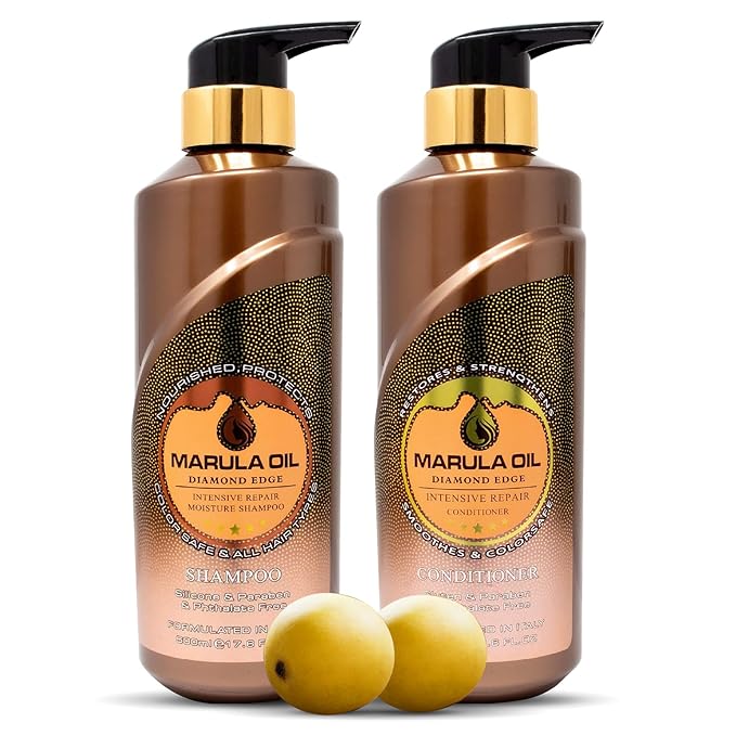 Marula Oil Shampoo and Conditioner Sets,Color Safe Ultra Moisture Sulfate Free Shampoo Conditioner Pack for All Hair Types, Moisturizing,Smoothing, Locks Moisture, Natural Repair, Pump Bottle