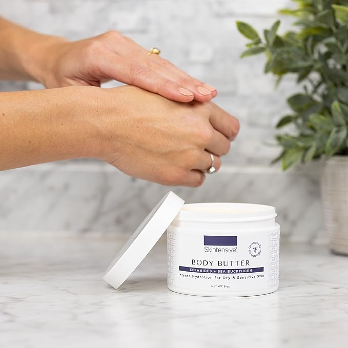 SKINTENSIVE Body Butter with Sea Buckthorn Extract - Organic Coconut Oil Body Butter Ointment for Eczema-Prone Skin, 8 oz