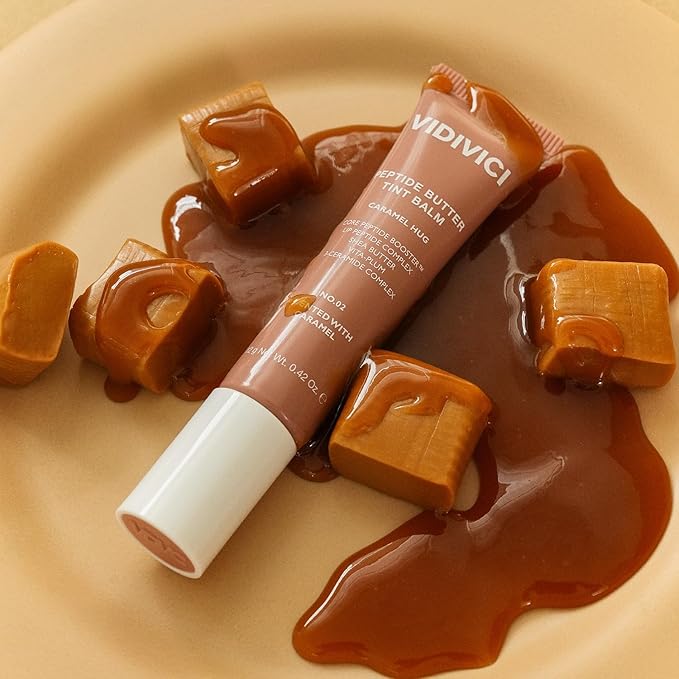 VIDIVICI Peptide Butter Tint Balm | 10 Color Variants, Moisturizing Lip Tint with Melting Peptide Complex™ & Sheer Tinted Glow - 02 CARAMEL HUG (12g, 0.42Oz)
