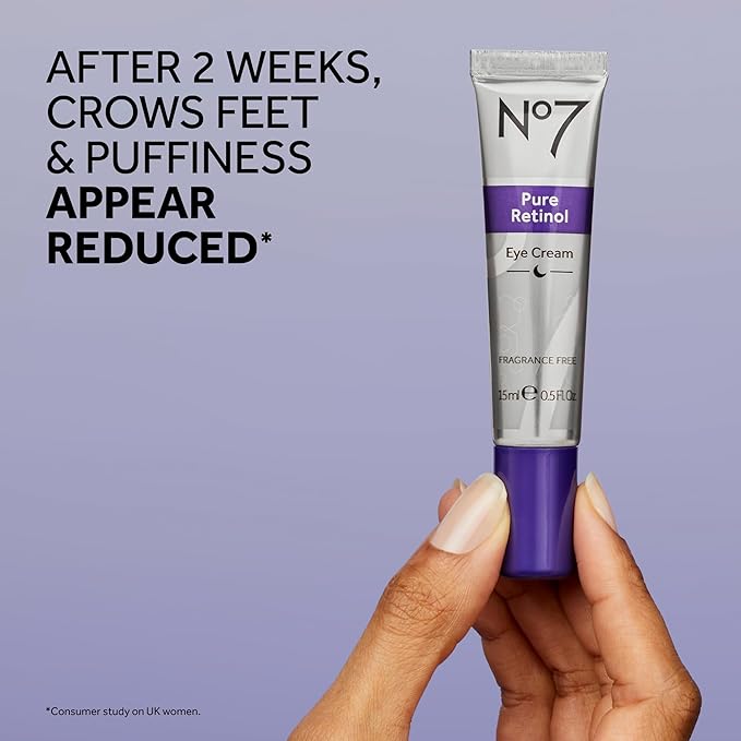 No7 Pure Retinol Eye Cream - Under Eye Cream for Wrinkles, Fine Lines & Puffiness with 0.5% Retinol - Infused with Shea Butter to Smooth and Hydrate Skin (0.5 Oz)