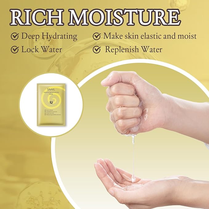 Hydrating Facial Masks Skincare for Women,Snail Face Mask Sheet Skincare,Moisturizing Face Mask for All Skin Types (10-Packs)