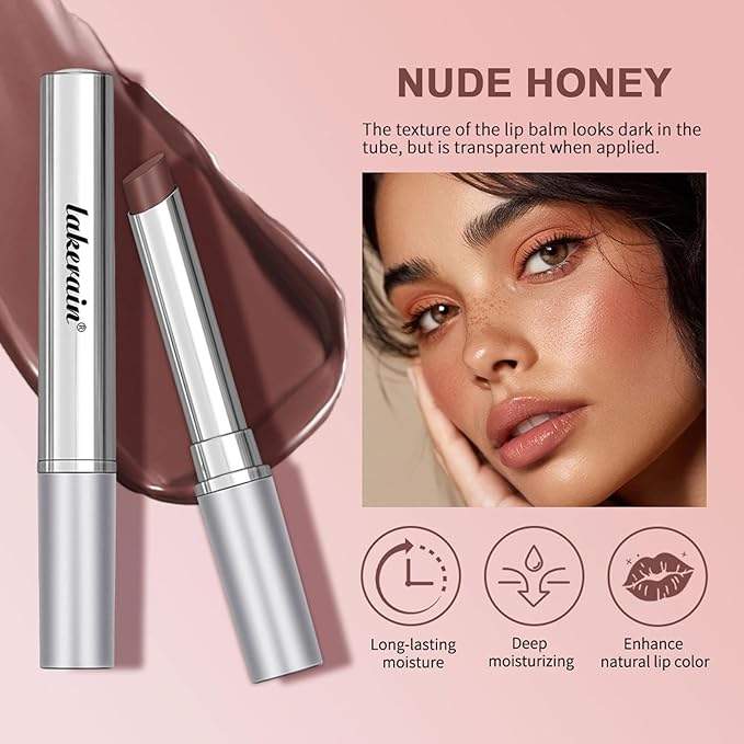Honey Lipstick Sheer Tinted Lip Balm, Hydrating & Nourishing, Natural Glossy Finish, Moisturizing Lip Color for All Skin Tones Women, Nude