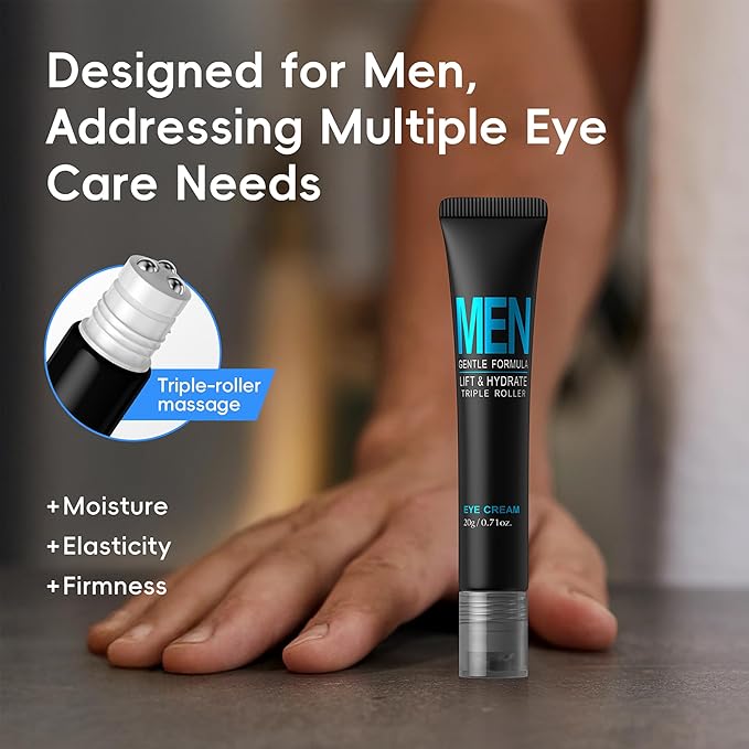 Men's Lift & Hydrate Triple Roller Eye Cream, Multi-Effect Correxion Eye Cream, Gentle Formula, Improve Dark Circles Eye Bags Under Eye Cream for Fine Wrinkles & Puffiness Treatment