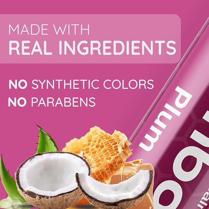 Tinted Lip Balm Plum 2-Pack - Hydrating Moisturizing Care - Sheer Berry Tint - Natural Organic Formula - Nourishing Smooth Finish - Made in USA